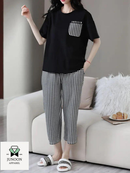 black pocket design night dress in cotton fabric