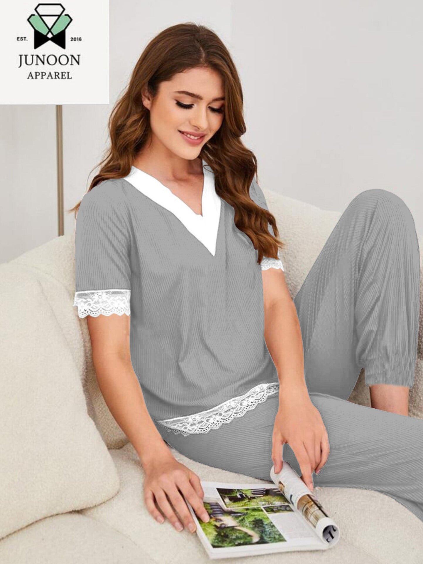 Grey Premium Cotton Jersey Night Suit – Elegant & Comfortable