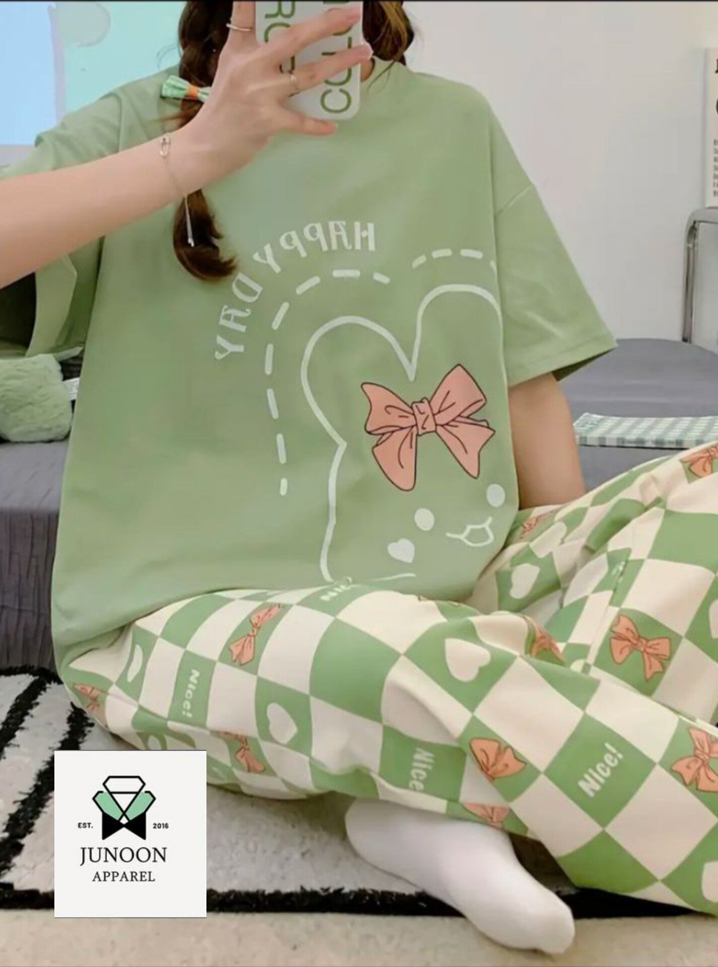 Green Printed Night Suit – Stylish & Comfortable