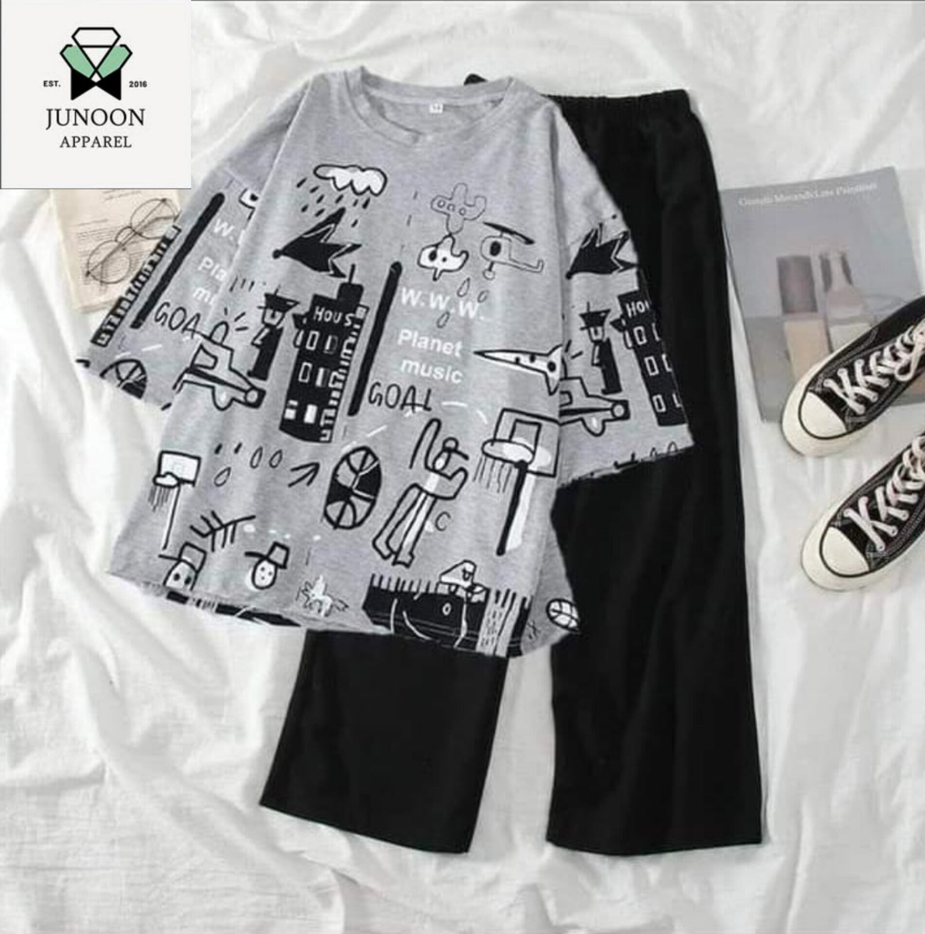Planet Printed Night Suit – Cotton Jersey Fabric