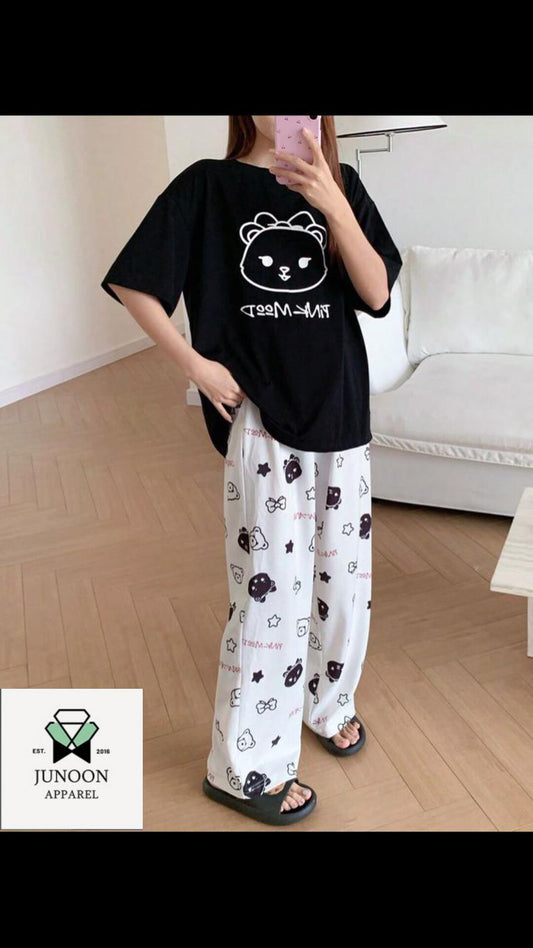 Black smile design night dress in cotton fabric