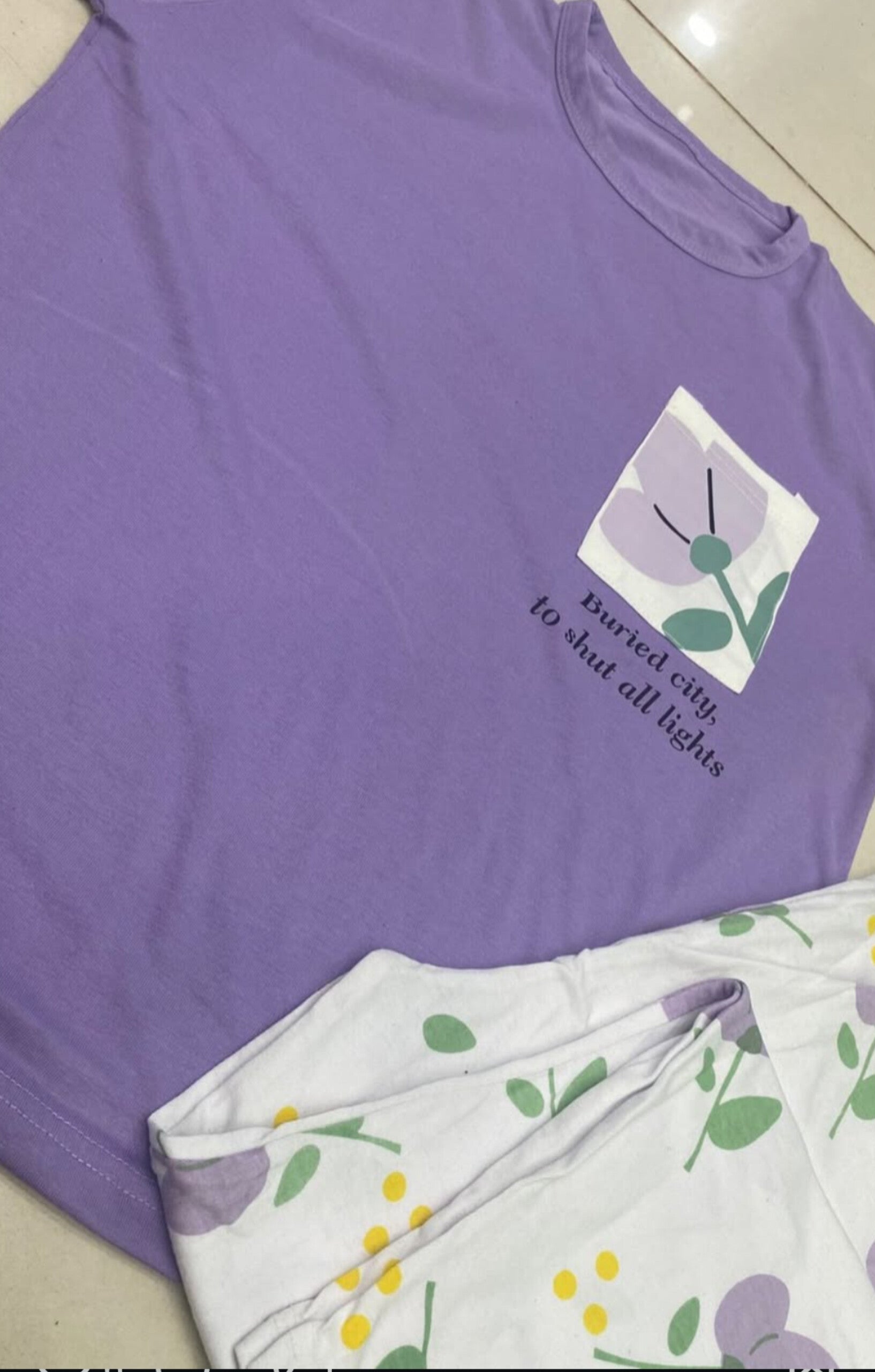 Purple Full Sleeves Printed Night Suit – Cotton Jersey Fabric
