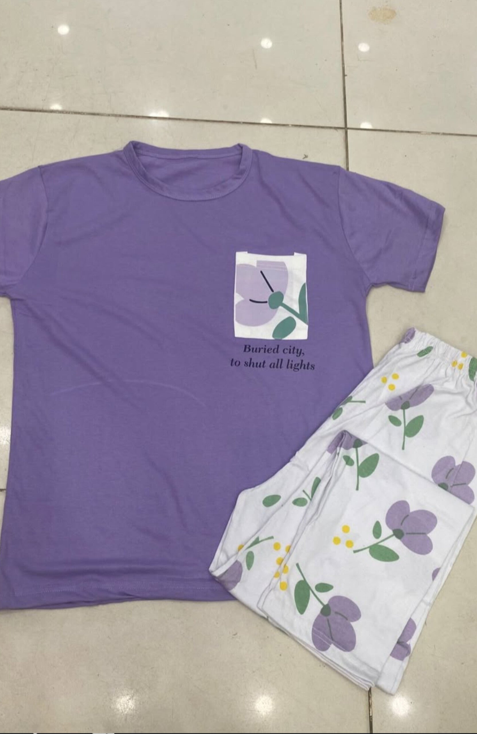Purple Full Sleeves Printed Night Suit – Cotton Jersey Fabric