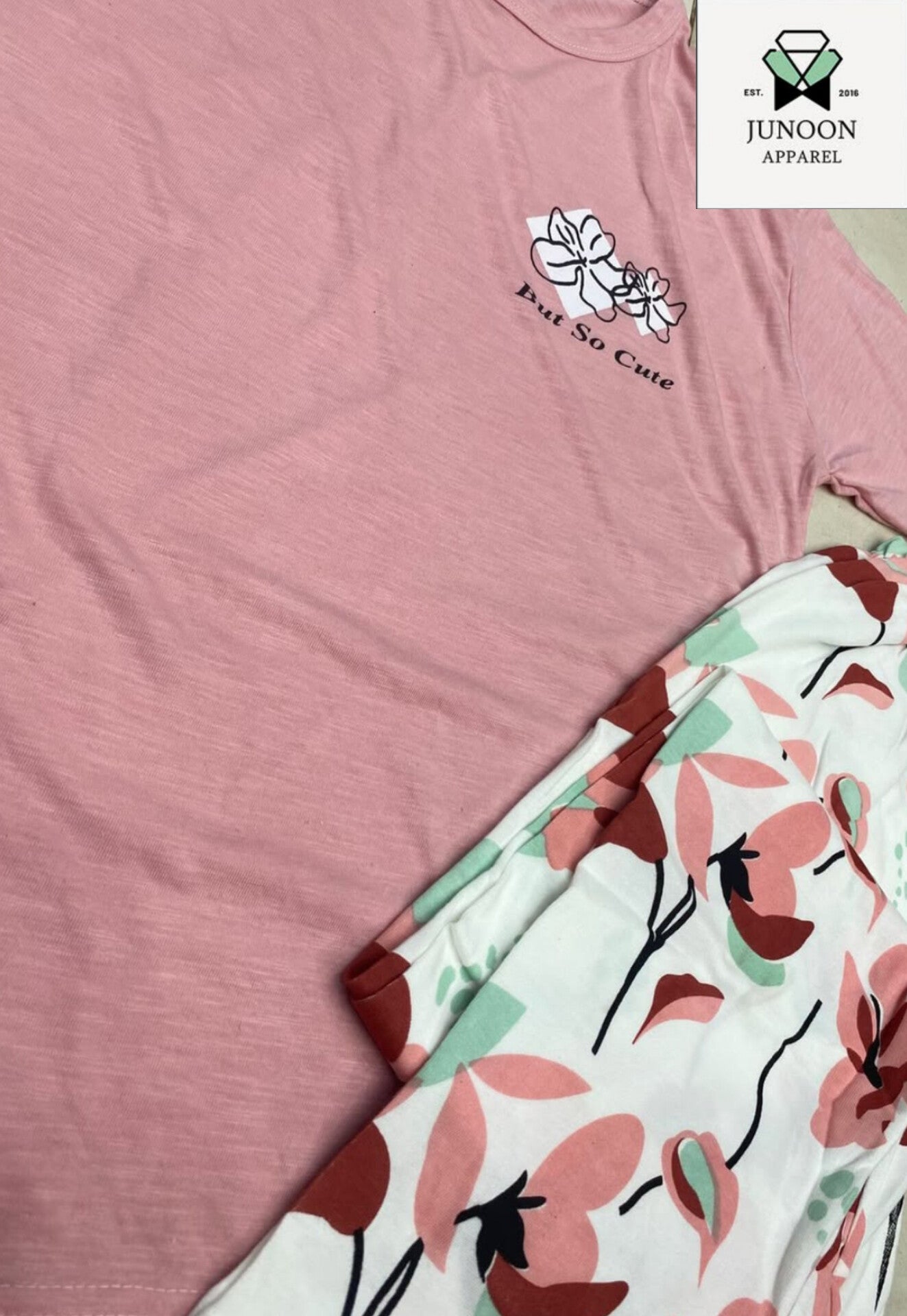 Pink & White Flower Design Night Dress – Cotton Fabric