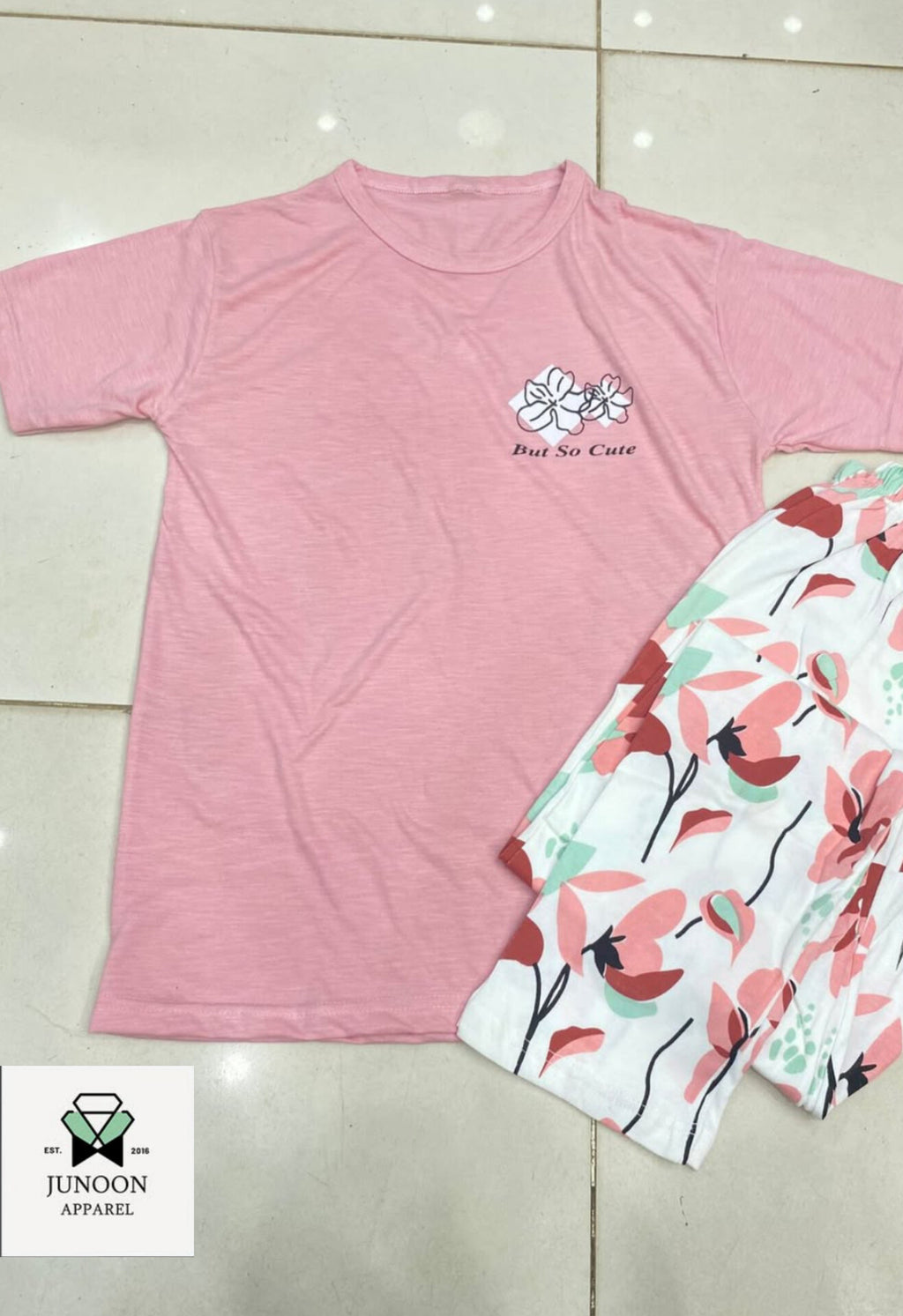 Pink & White Flower Design Night Dress – Cotton Fabric