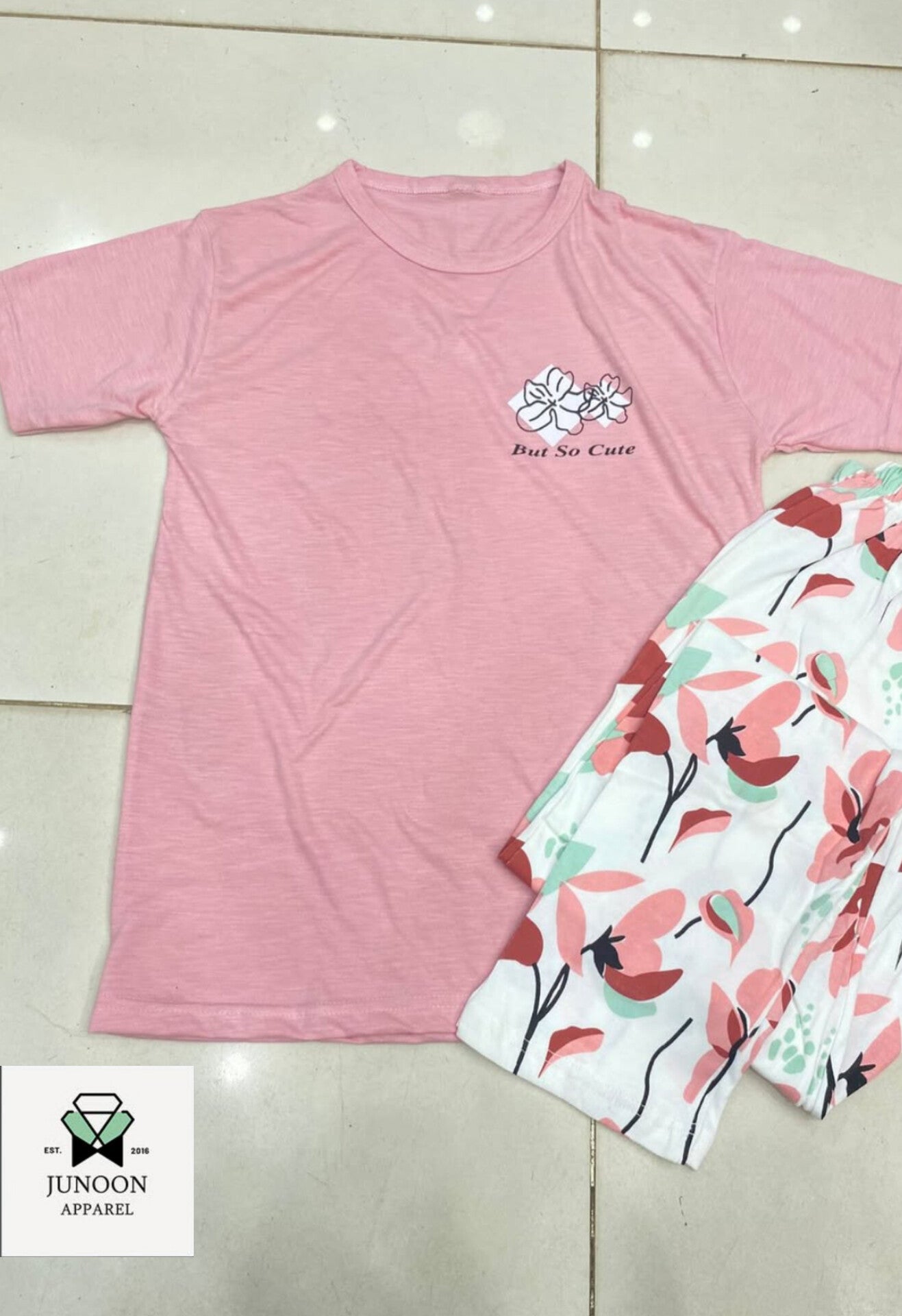 Pink & White Flower Design Night Dress – Cotton Fabric
