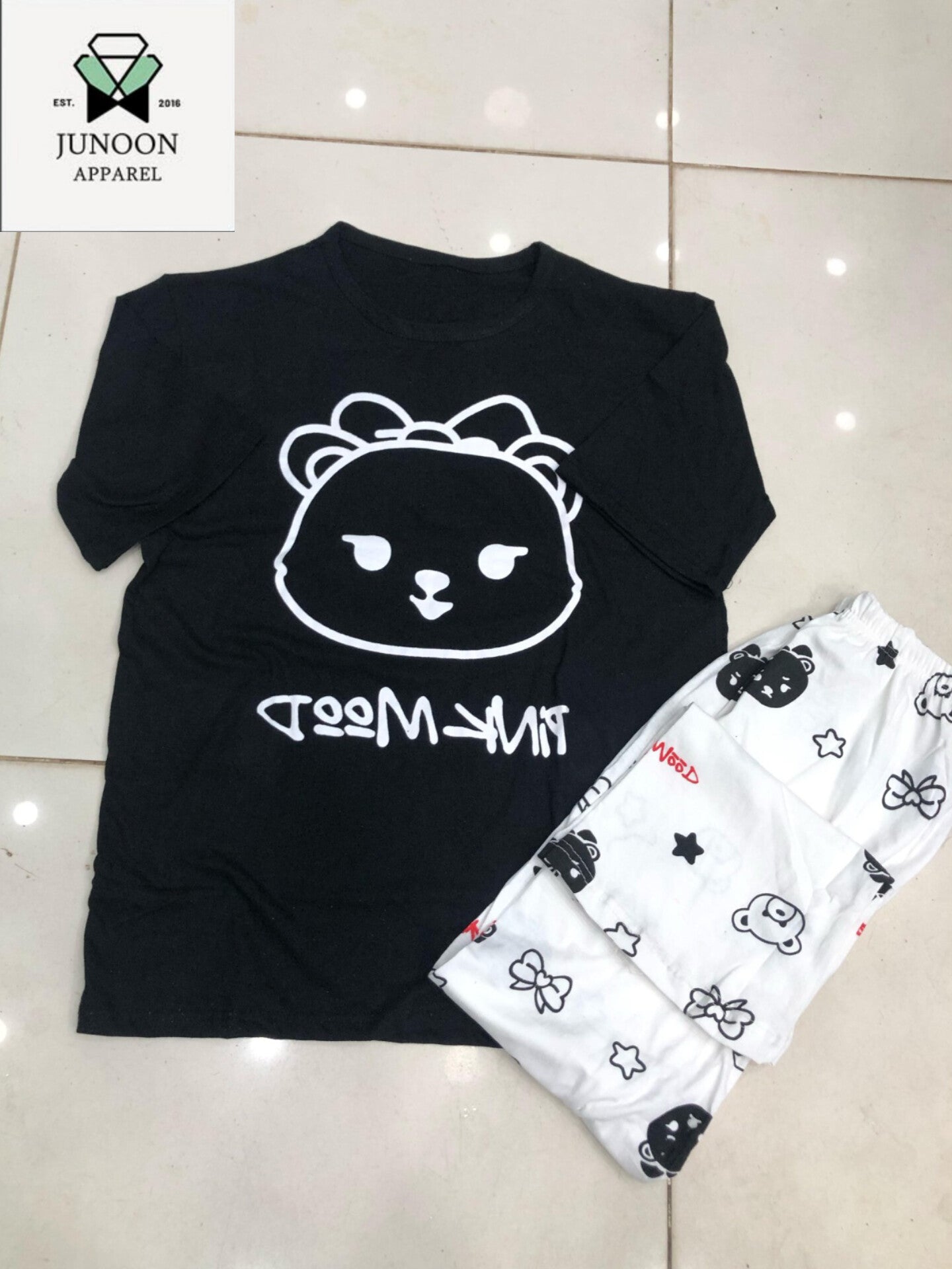 Black smile design night dress in cotton fabric