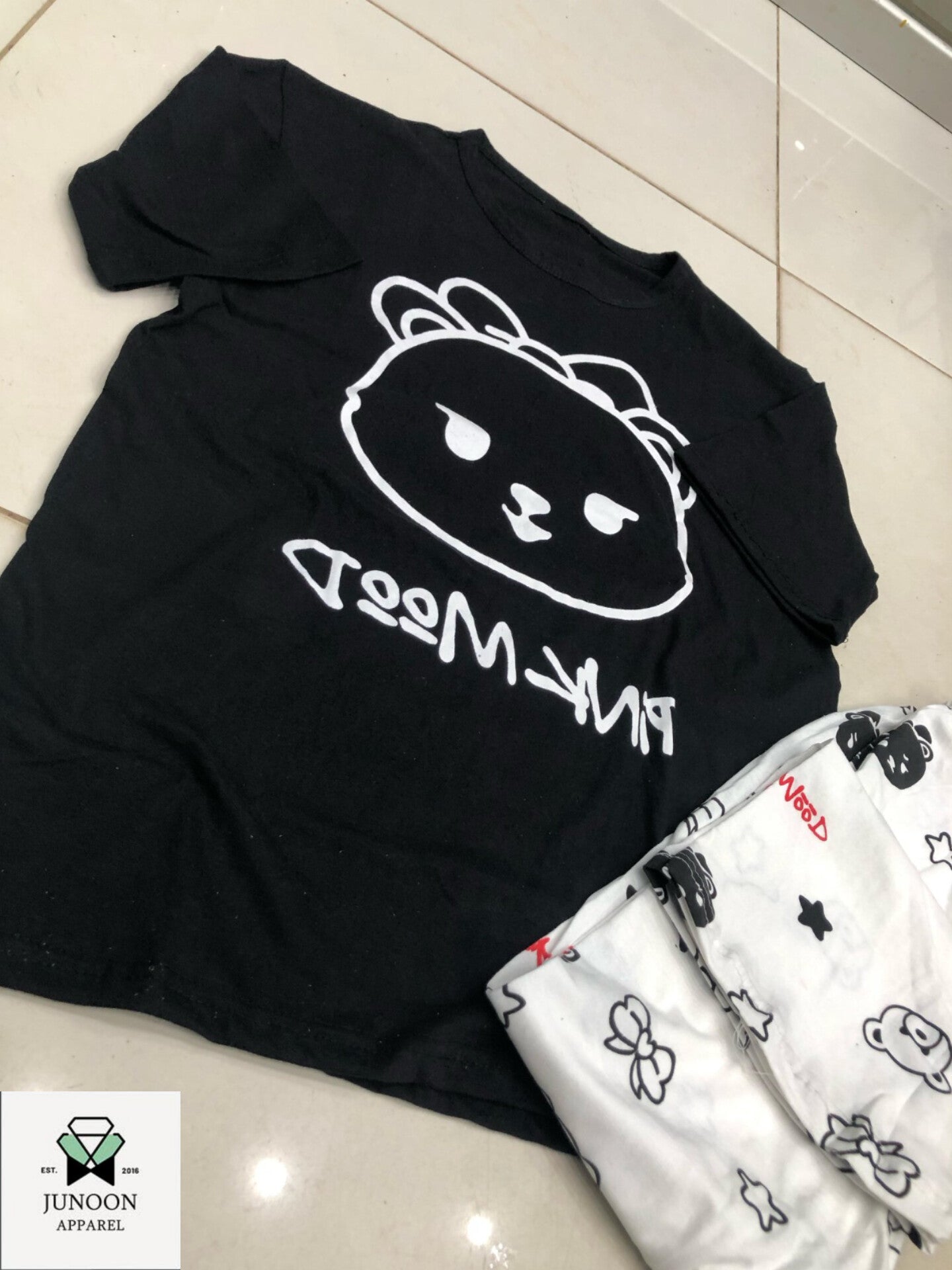 Black smile design night dress in cotton fabric