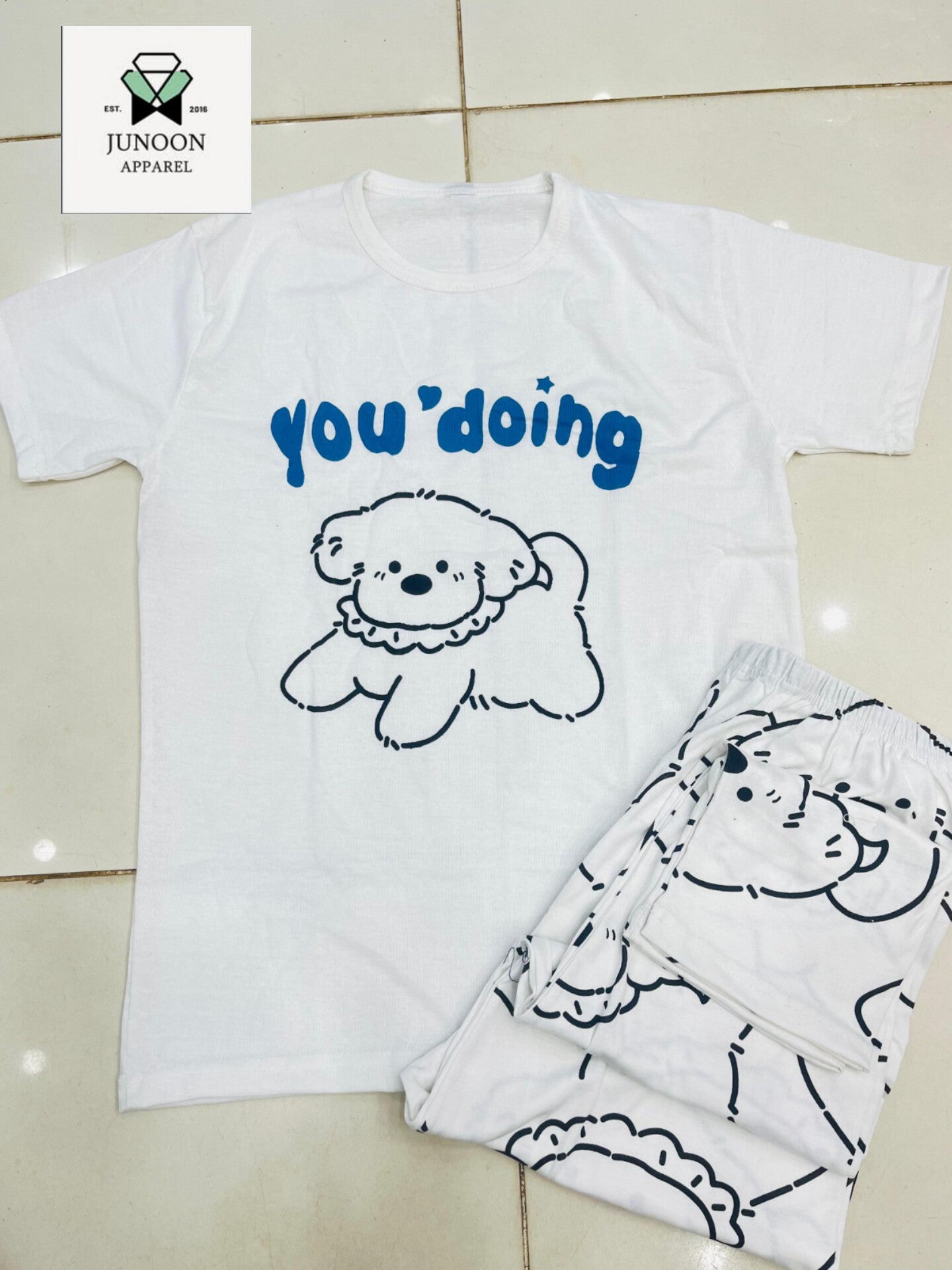 White "You Doing" Design Night Suit – Premium Fabric for Girls & Women