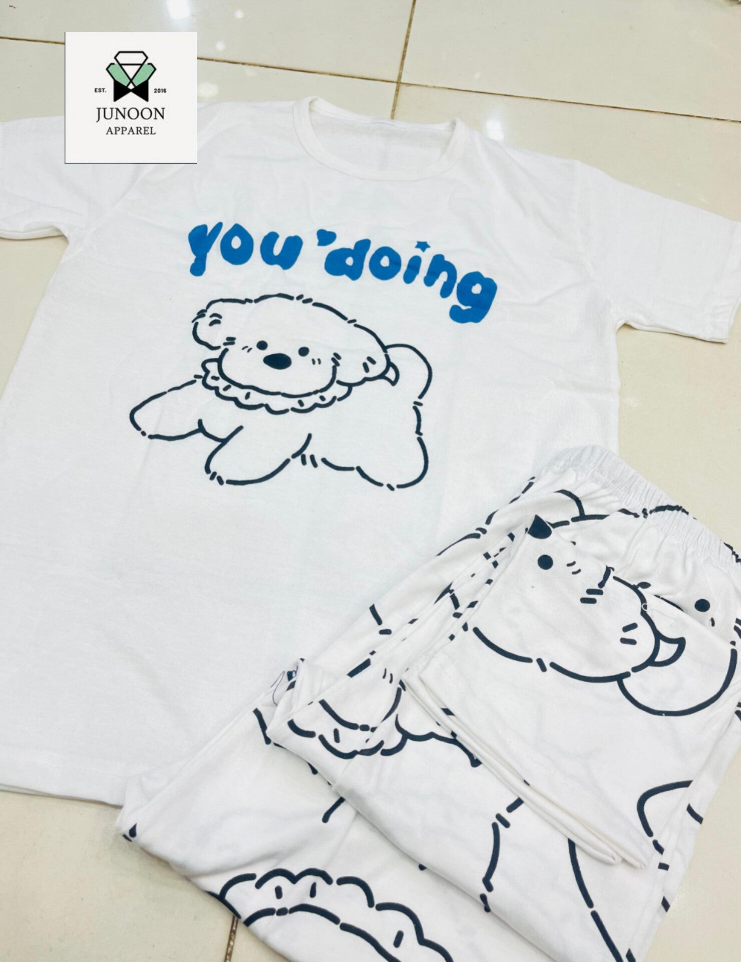 White "You Doing" Design Night Suit – Premium Fabric for Girls & Women
