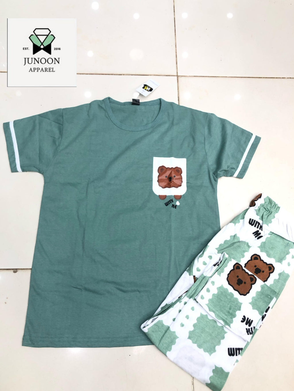 Green Pocket Design Night Suit – Premium Fabric for Girls & Women