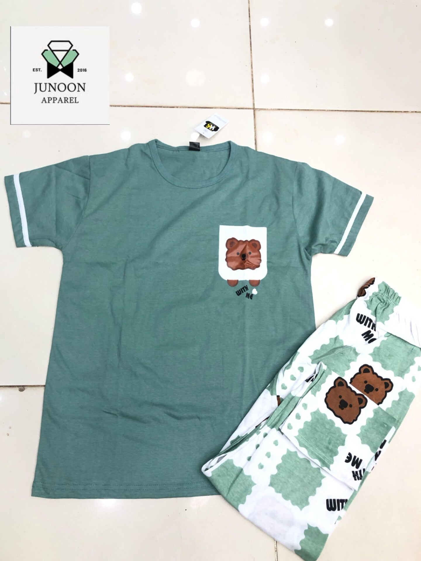Green Pocket Design Night Suit – Premium Fabric for Girls & Women