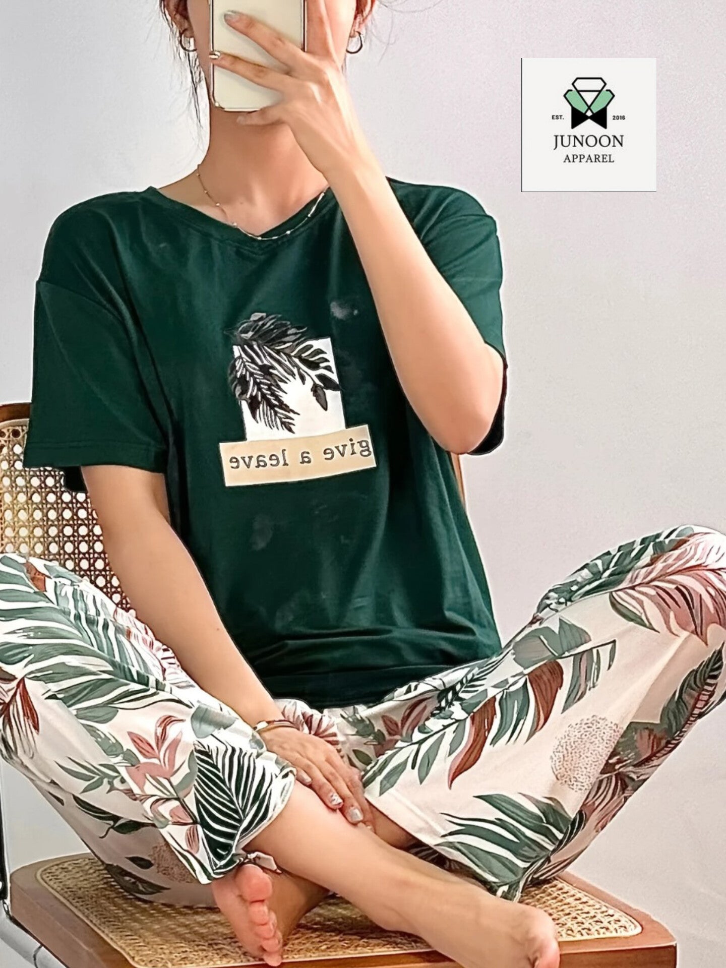 Green Leaf Design Night Dress – Cotton Fabric