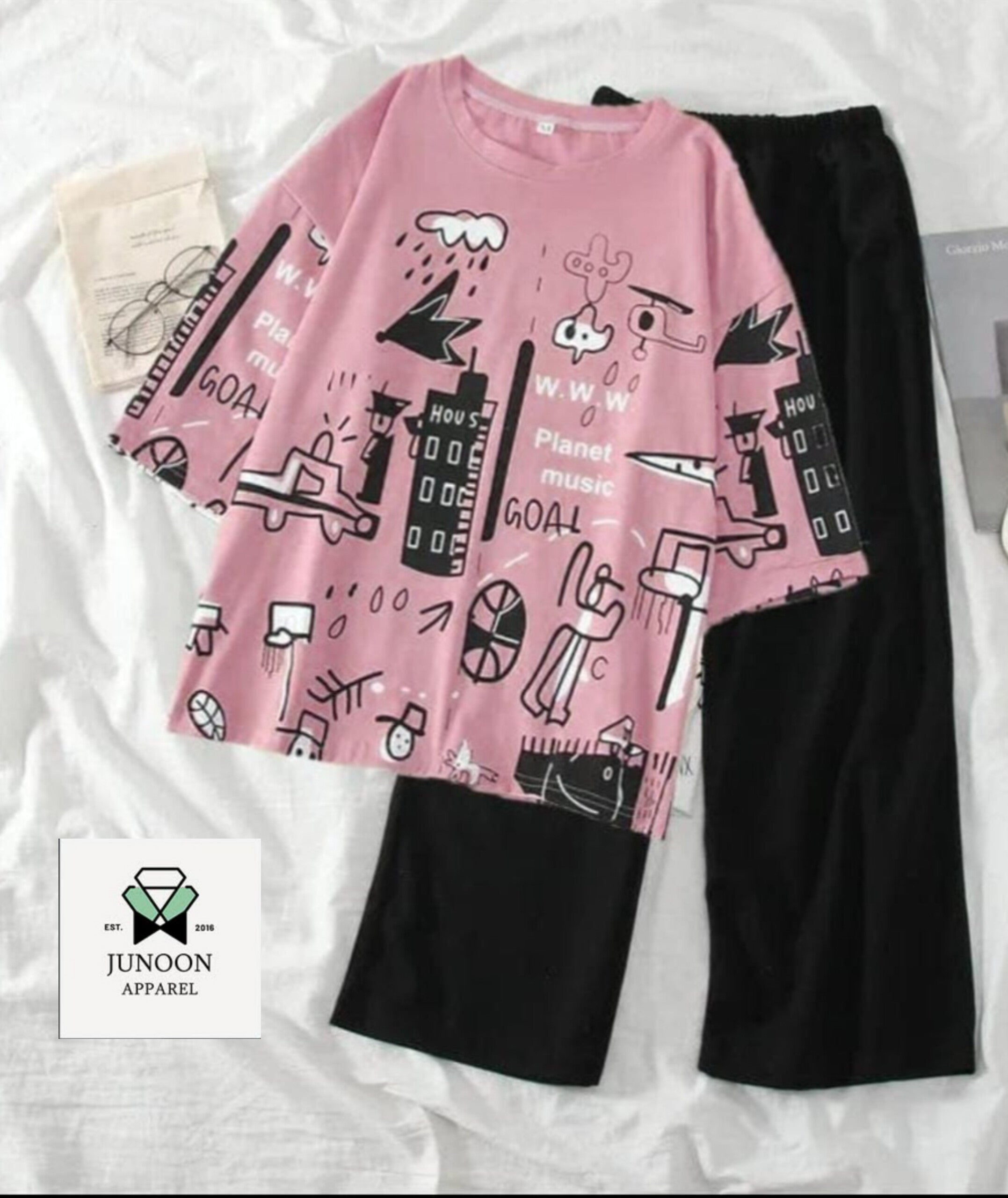 Planet Printed Night Suit – Cotton Jersey Fabric