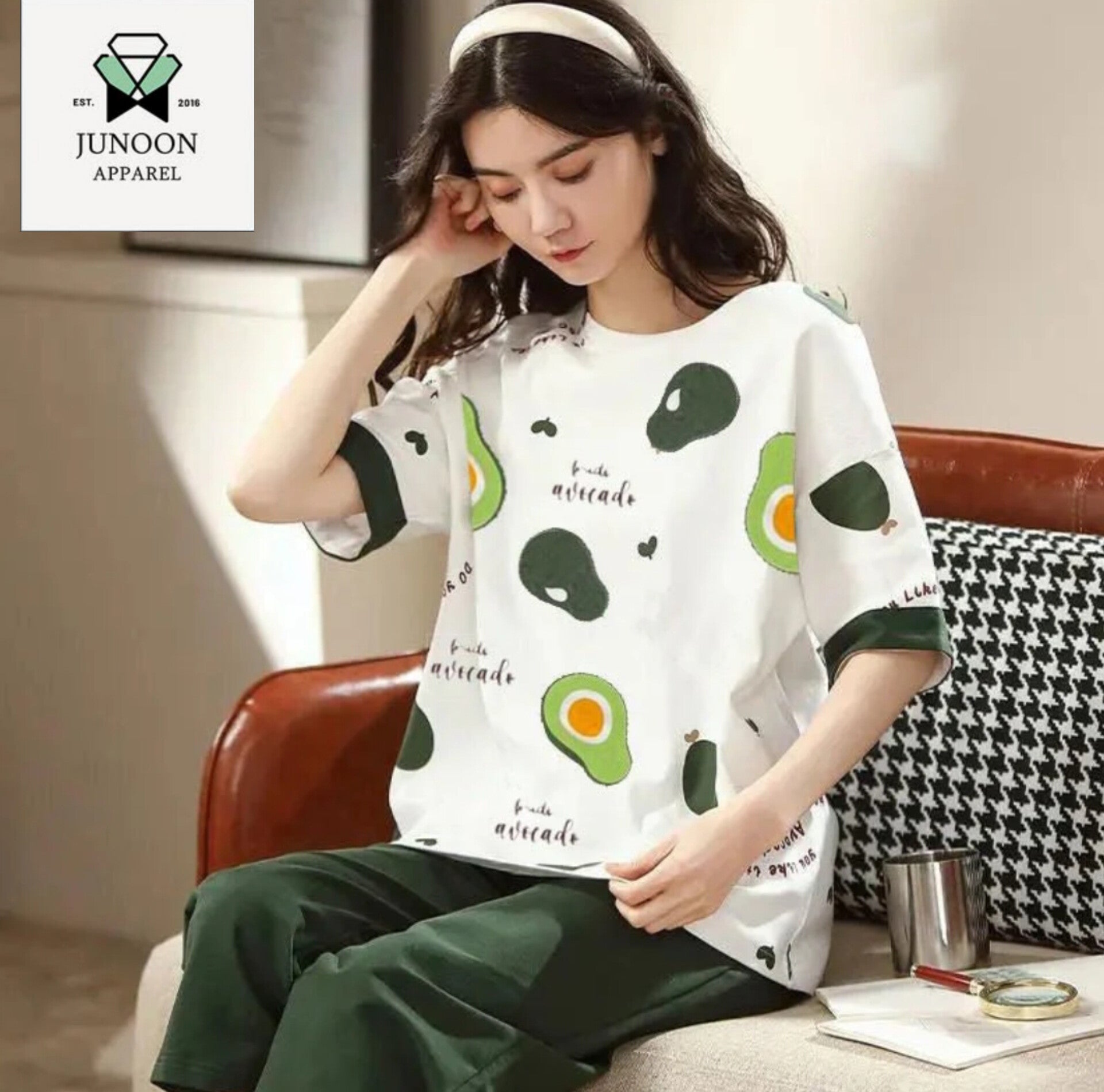 Green Half Sleeves Printed Night Suit – Cotton Jersey Fabric