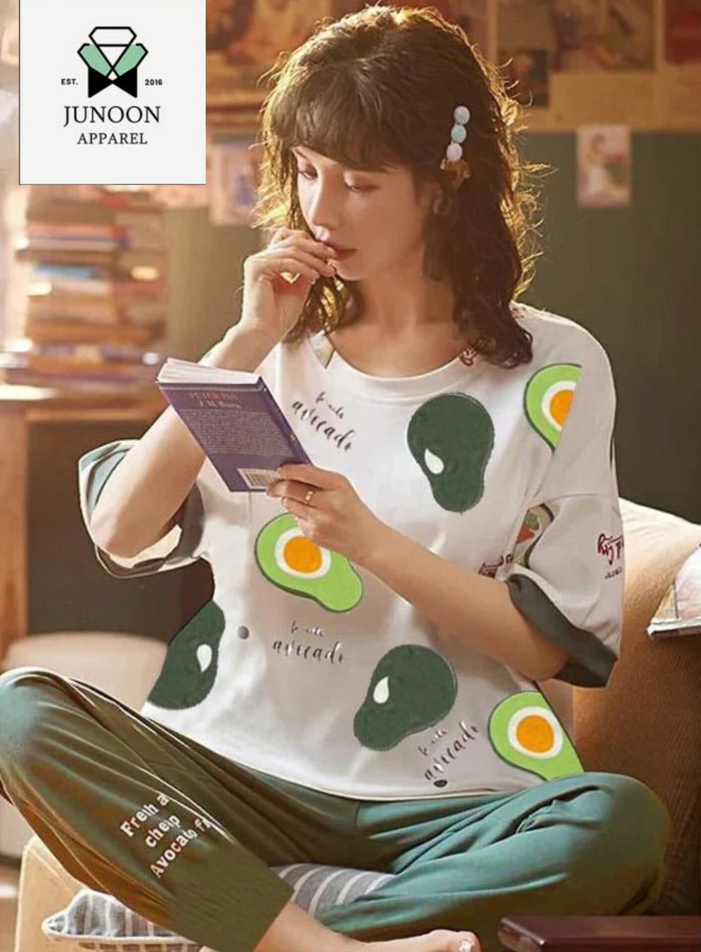 Green Half Sleeves Printed Night Suit – Cotton Jersey Fabric