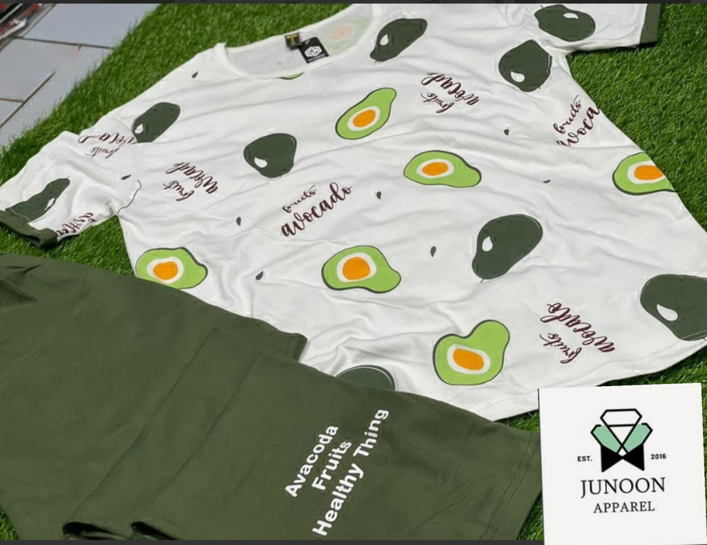 Green Half Sleeves Printed Night Suit – Cotton Jersey Fabric