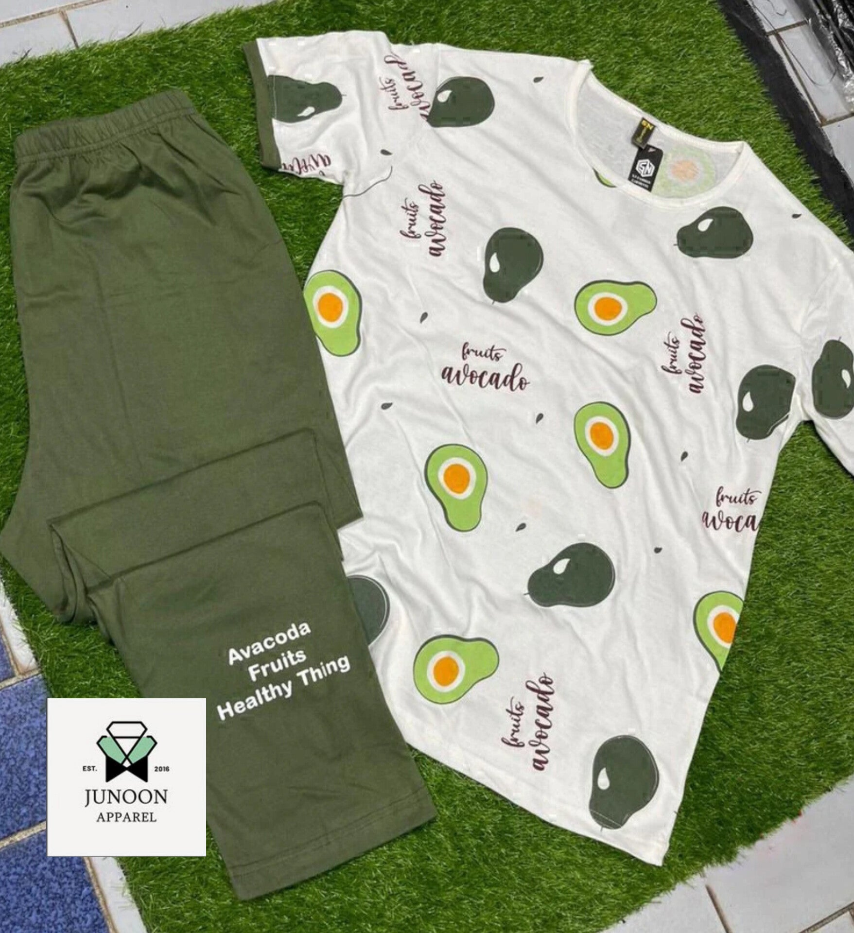 Green Half Sleeves Printed Night Suit – Cotton Jersey Fabric