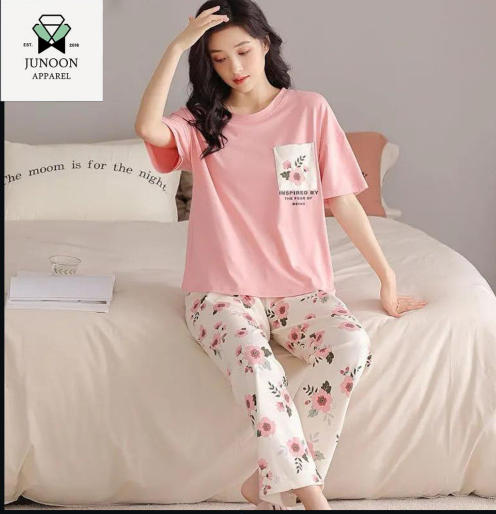 Floral Printed Night Suit – Premium Cotton Jersey Fabric