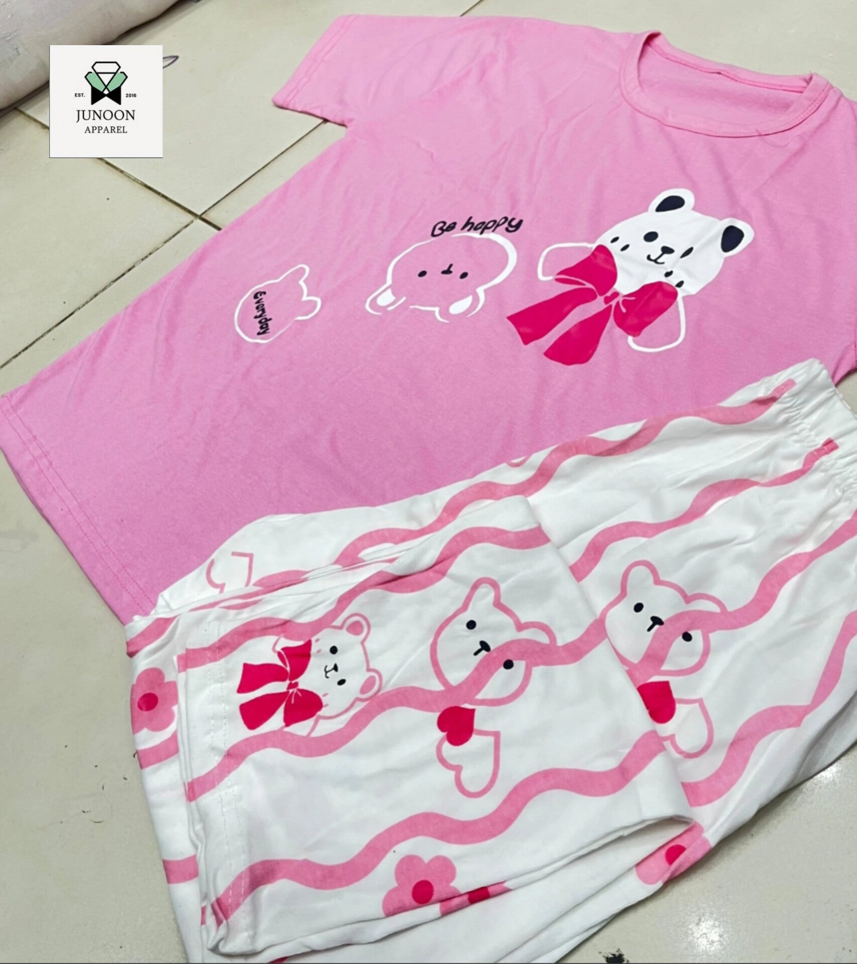Pink Happy Bear Design Night Suit – Premium Fabric for Girls & Women