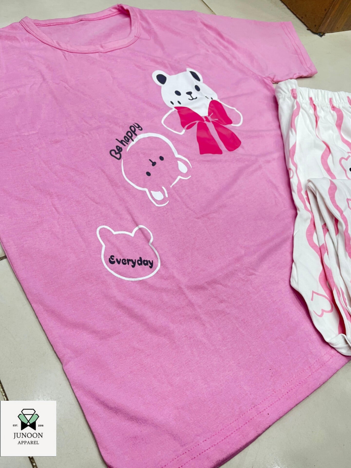Pink Happy Bear Design Night Suit – Premium Fabric for Girls & Women