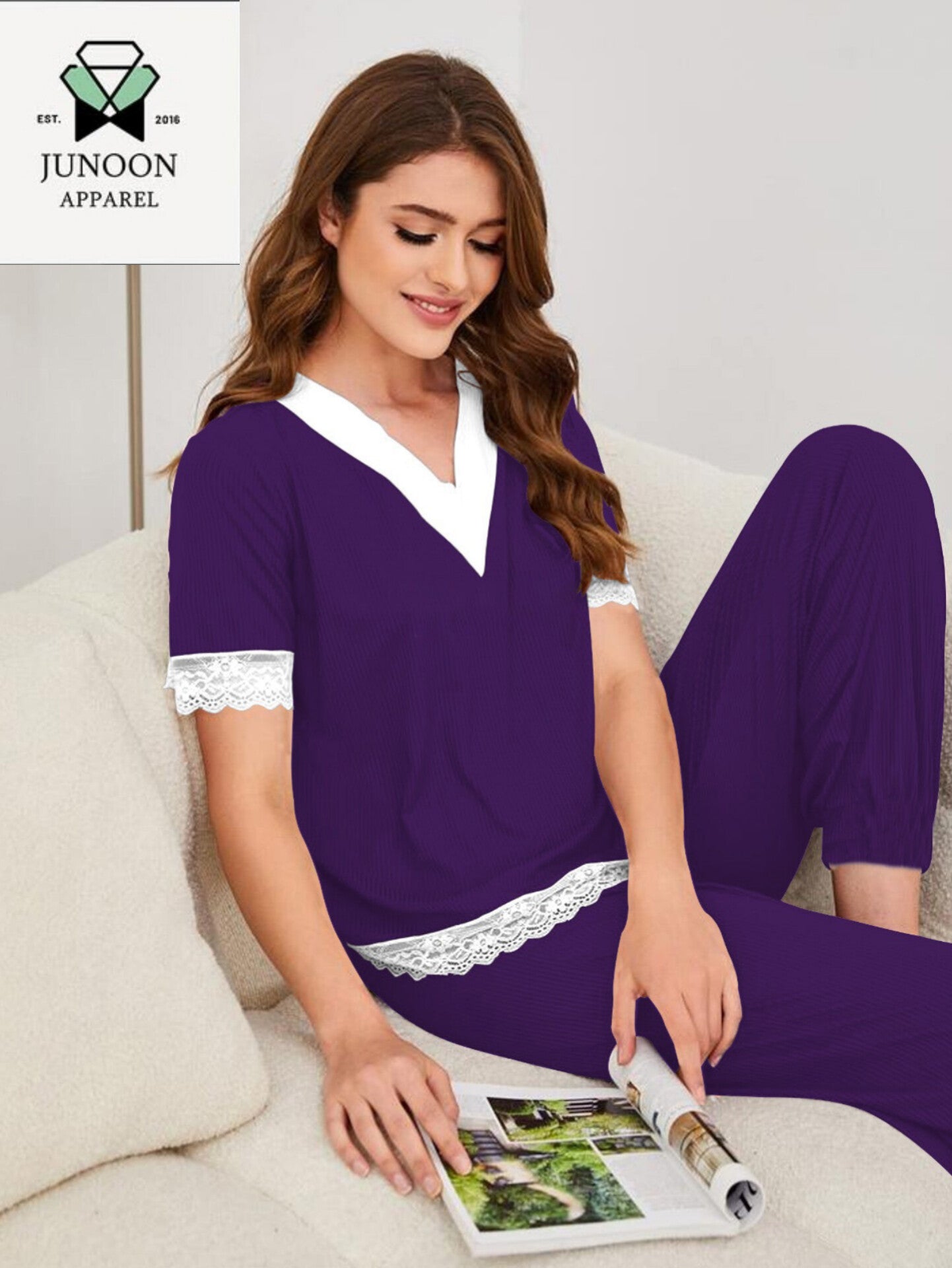 Purple Premium Cotton Jersey Night Suit – Elegant & Comfortable