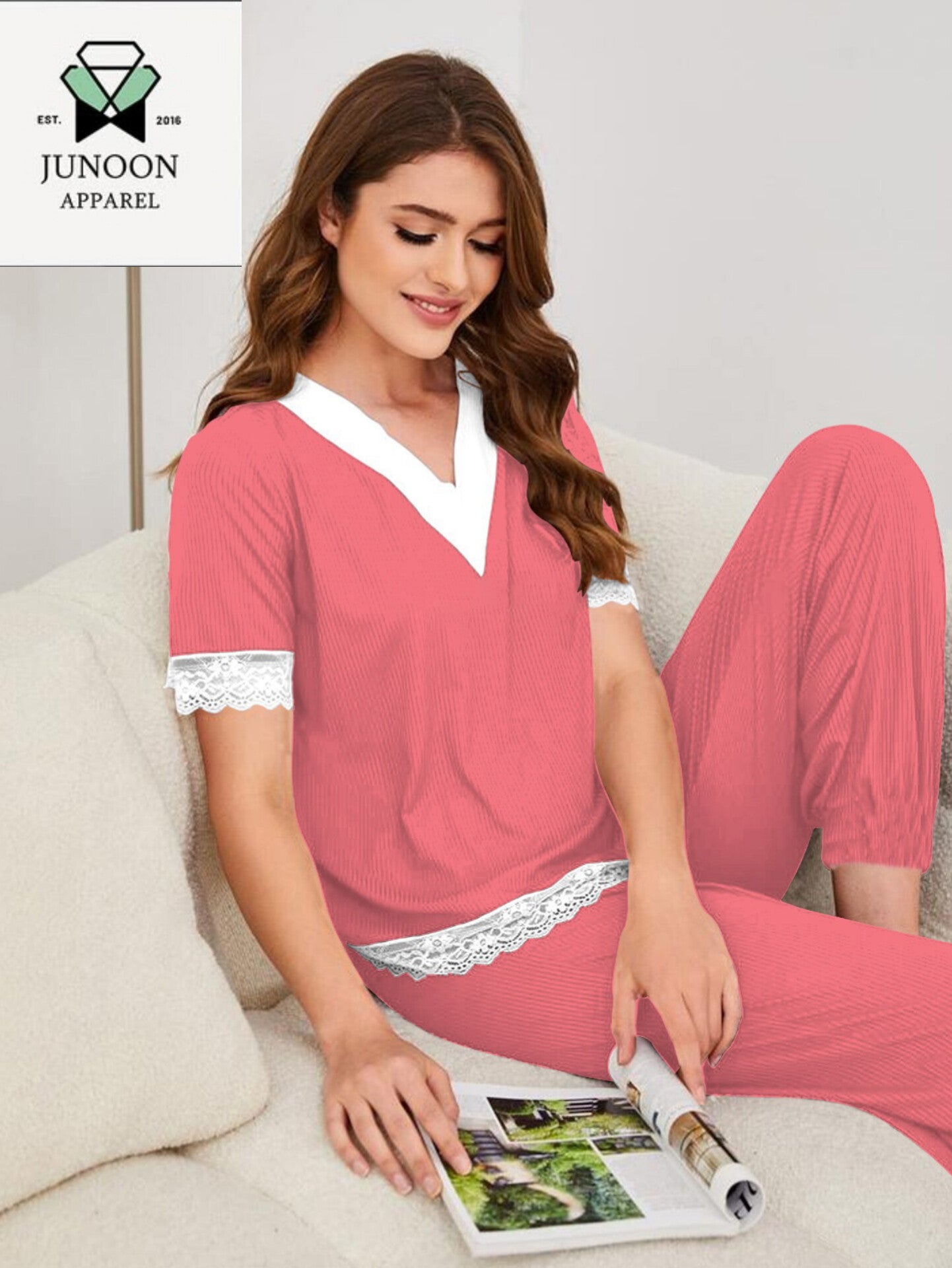 Pink Premium Cotton Jersey Night Suit – Elegant & Comfortable