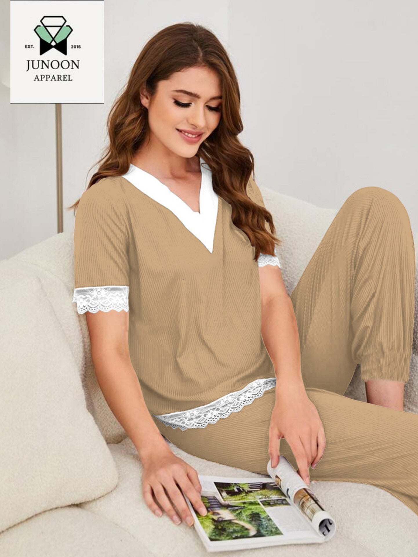 Cream Premium Cotton Jersey Night Suit – Elegant & Comfortable