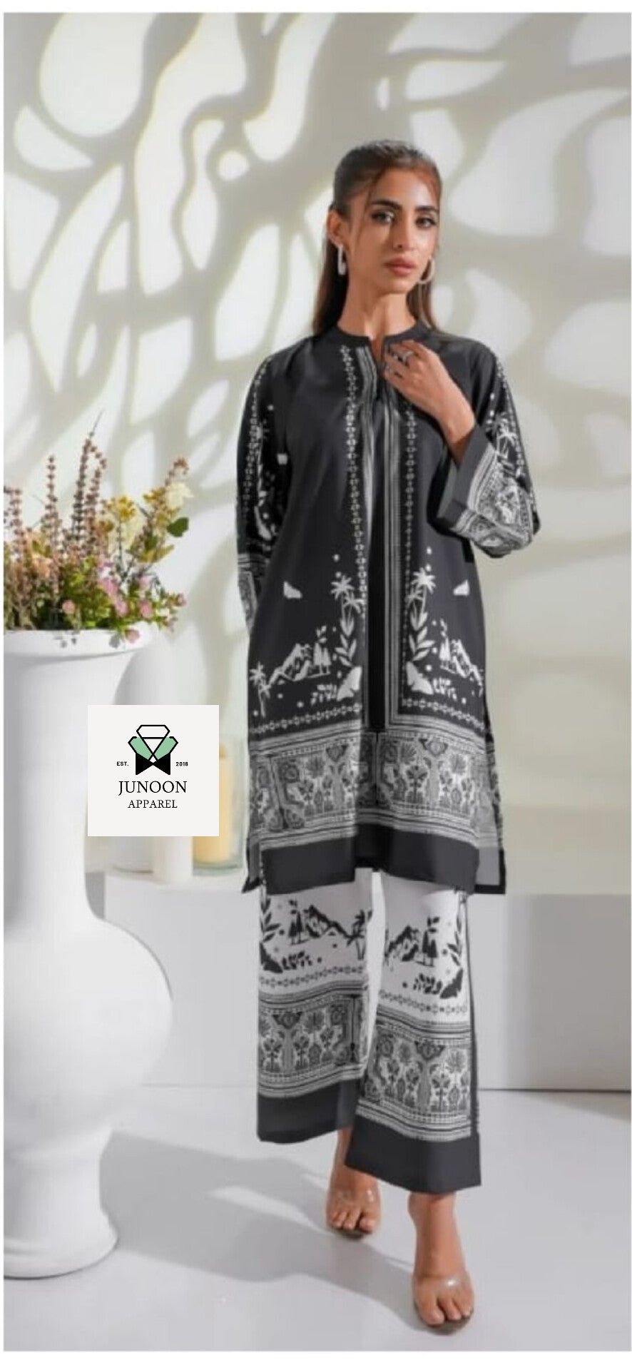 black and white printed co ord set