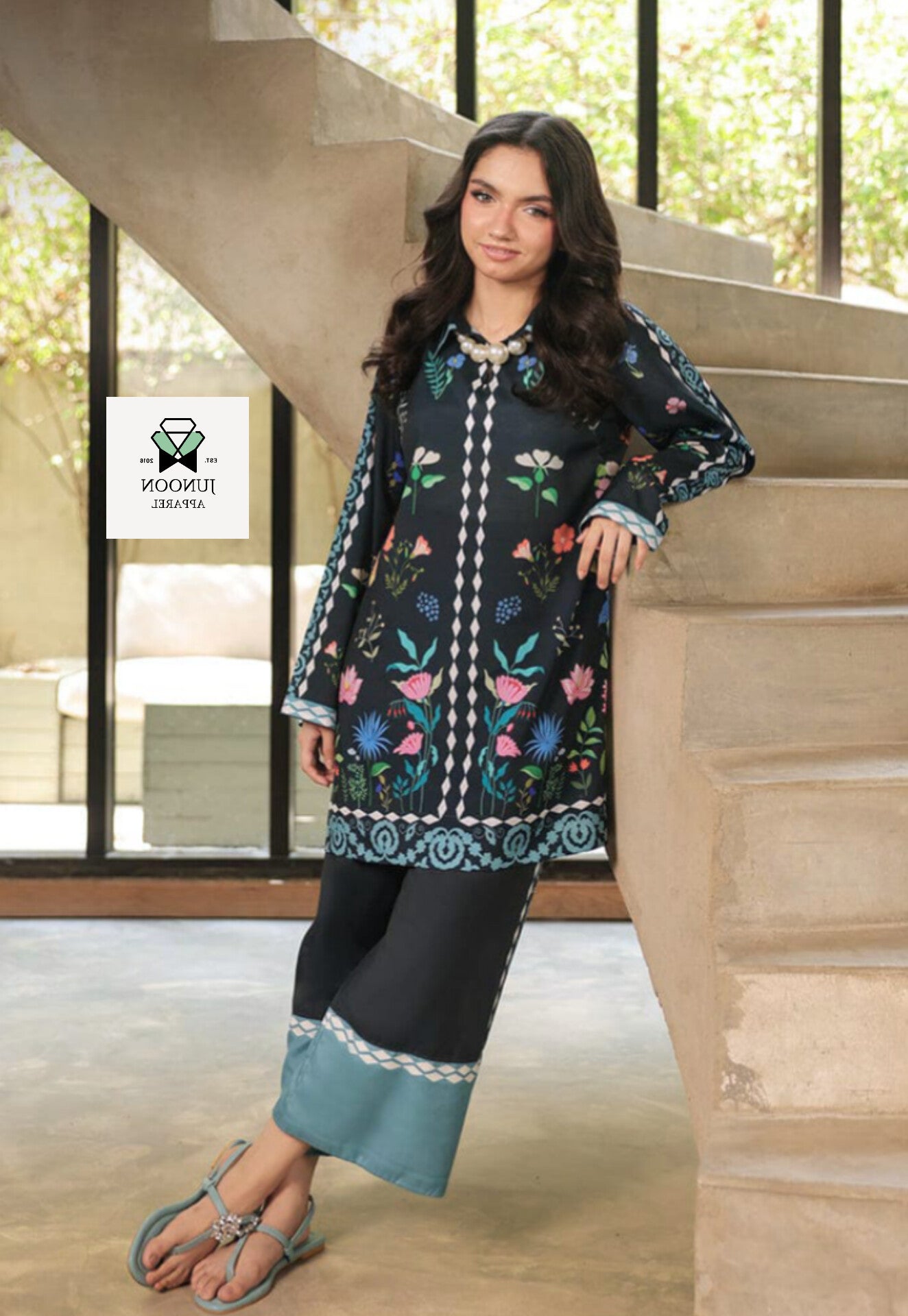 BLACK PRINTED CO ORD SET  2 PC