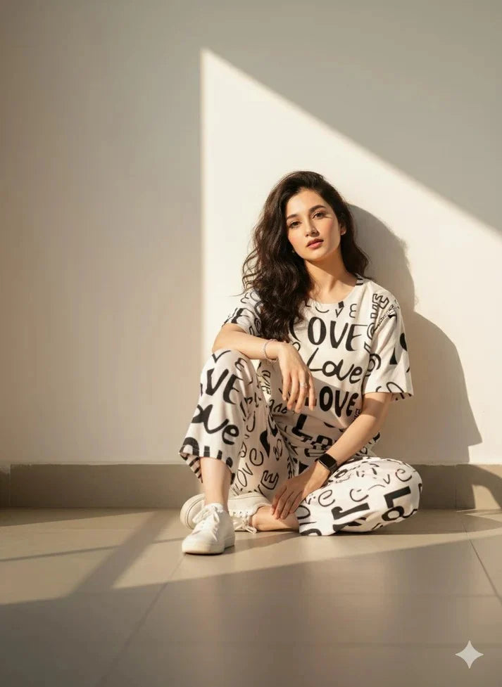 big love printed NIGHTSUIT IN COTTON JARSY FABRIC