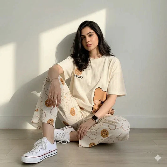 new bear cookies design night dress in cotton fabric